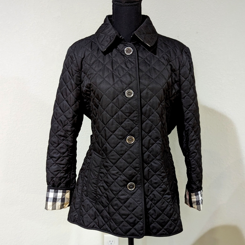 Burberry Black Quilted Jacket with Signature Check Trim